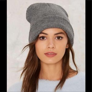 NWOT Nasty Gal Hot Headed Ribbed Knit Grey Beanie